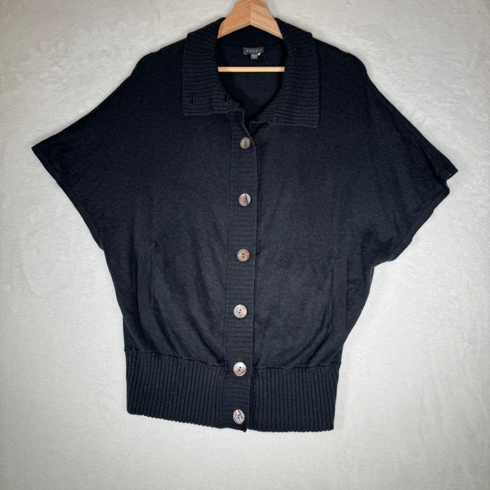 Lilla P Charcoal Gray‎ Short Sleeve Cashmere Blend Button Up Cardigan Size S